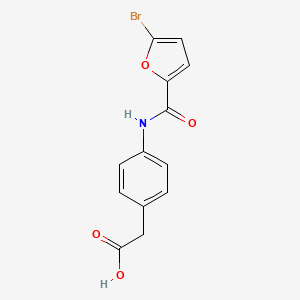 molecular formula C13H10BrNO4 B2498210 2-[4-(5-Bromofuran-2-amido)phenyl]acetic acid CAS No. 692290-41-8
