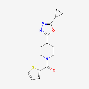molecular formula C15H17N3O2S B2498215 (4-(5-Cyclopropyl-1,3,4-oxadiazol-2-yl)piperidin-1-yl)(thiophen-2-yl)methanone CAS No. 1170592-25-2