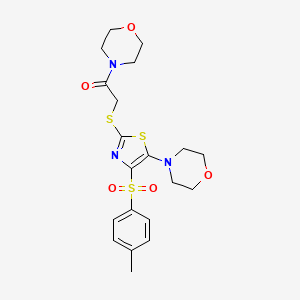 molecular formula C20H25N3O5S3 B2498266 2-{[4-(4-甲基苯磺酰)-5-(吗啉-4-基)-1,3-噻唑-2-基]硫醇基}-1-(吗啉-4-基)乙酮 CAS No. 874594-15-7