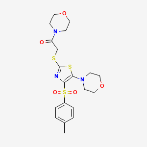 molecular formula C20H25N3O5S3 B2498266 1-Morpholino-2-((5-morpholino-4-tosylthiazol-2-yl)thio)ethanone CAS No. 874594-15-7