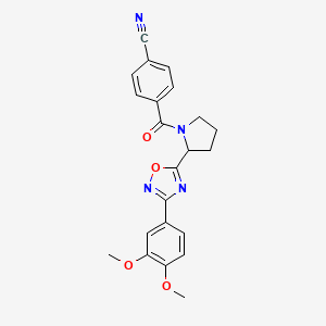 molecular formula C22H20N4O4 B2498293 4-({2-[3-(3,4-Dimethoxyphenyl)-1,2,4-oxadiazol-5-yl]pyrrolidin-1-yl}carbonyl)benzonitrile CAS No. 1788979-16-7