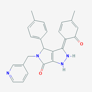 (3Z)-3-(4-methyl-6-oxocyclohexa-2,4-dien-1-ylidene)-4-(4-methylphenyl)-5-(pyridin-3-ylmethyl)-2,4-dihydro-1H-pyrrolo[3,4-c]pyrazol-6-one