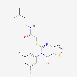 molecular formula C19H19F2N3O2S2 B2498319 2-{[3-(3,5-difluorophenyl)-4-oxo-3,4-dihydrothieno[3,2-d]pyrimidin-2-yl]sulfanyl}-N-(3-methylbutyl)acetamide CAS No. 1261021-01-5