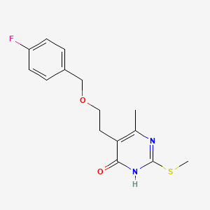 molecular formula C15H17FN2O2S B2498347 5-{2-[(4-fluorobenzyl)oxy]ethyl}-6-methyl-2-(methylsulfanyl)-4(3H)-pyrimidinone CAS No. 338402-08-7