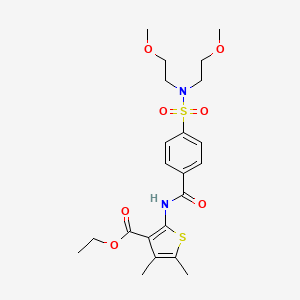 molecular formula C22H30N2O7S2 B2498349 Ethyl 2-[[4-[bis(2-methoxyethyl)sulfamoyl]benzoyl]amino]-4,5-dimethylthiophene-3-carboxylate CAS No. 392290-26-5