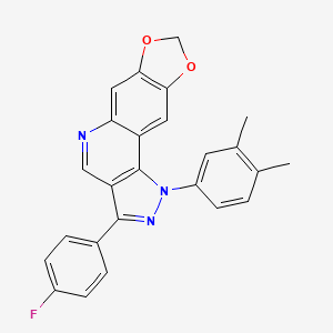 molecular formula C25H18FN3O2 B2498359 1-(3,4-二甲基苯基)-3-(4-氟苯基)-1H-[1,3]二氧杂-4,5-吡唑并[4,5-g]吡唑并[4,3-c]喹啉 CAS No. 901247-43-6