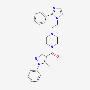 molecular formula C26H28N6O B2498367 (5-methyl-1-phenyl-1H-pyrazol-4-yl)(4-(2-(2-phenyl-1H-imidazol-1-yl)ethyl)piperazin-1-yl)methanone CAS No. 1421449-71-9