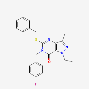 molecular formula C24H25FN4OS B2498382 5-((2,5-二甲基苯甲基)硫代)-1-乙基-6-(4-氟苯甲基)-3-甲基-1H-吡唑并[4,3-d]嘧啶-7(6H)-酮 CAS No. 1358527-02-2