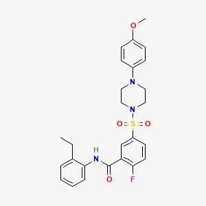 molecular formula C26H28FN3O4S B2498384 N-(2-ethylphenyl)-2-fluoro-5-[4-(4-methoxyphenyl)piperazin-1-yl]sulfonylbenzamide CAS No. 451481-82-6