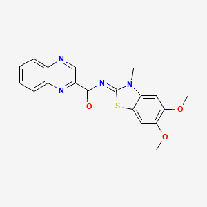 molecular formula C19H16N4O3S B2498394 (Z)-N-(5,6-二甲氧基-3-甲基苯并[d]噻唑-2(3H)-基亚)喹喔啉-2-甲酰胺 CAS No. 1173301-35-3