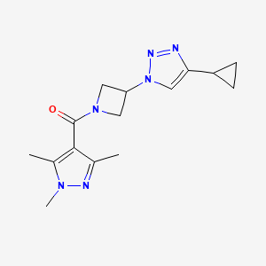 molecular formula C15H20N6O B2498398 (3-(4-环丙基-1H-1,2,3-三唑-1-基)氮杂丁烷-1-基)(1,3,5-三甲基-1H-吡唑-4-基)甲酮 CAS No. 2097900-69-9