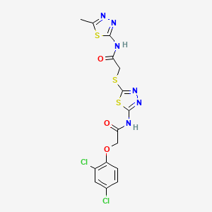 molecular formula C15H12Cl2N6O3S3 B2498400 2-(2,4-dichlorophenoxy)-N-[5-[2-[(5-methyl-1,3,4-thiadiazol-2-yl)amino]-2-oxoethyl]sulfanyl-1,3,4-thiadiazol-2-yl]acetamide CAS No. 392318-88-6