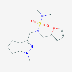 molecular formula C15H22N4O3S B2498418 N-(Dimethylsulfamoyl)-1-(furan-2-yl)-N-[(1-methyl-5,6-dihydro-4H-cyclopenta[c]pyrazol-3-yl)methyl]methanamine CAS No. 2034634-80-3