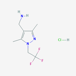 molecular formula C8H13ClF3N3 B2498435 [3,5-二甲基-1-(2,2,2-三氟乙基)吡唑-4-基]甲胺；盐酸盐 CAS No. 2416243-06-4