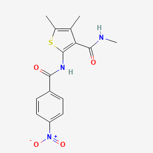 molecular formula C15H15N3O4S B2498440 N,4,5-三甲基-2-(4-硝基苯甲酰胺)噻吩-3-羧酰胺 CAS No. 896292-44-7