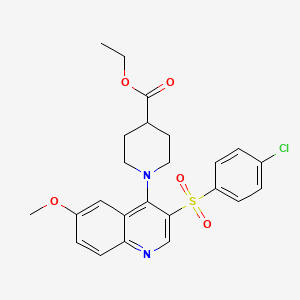Ethyl 1-(3-((4-chlorophenyl)sulfonyl)-6-methoxyquinolin-4-yl)piperidine-4-carboxylate