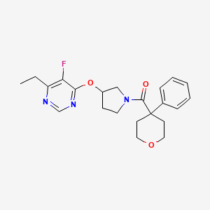 molecular formula C22H26FN3O3 B2498448 (3-((6-ethyl-5-fluoropyrimidin-4-yl)oxy)pyrrolidin-1-yl)(4-phenyltetrahydro-2H-pyran-4-yl)methanone CAS No. 2034362-18-8