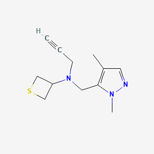 molecular formula C12H17N3S B2498452 N-[(2,4-Dimethylpyrazol-3-yl)methyl]-N-prop-2-ynylthietan-3-amine CAS No. 2188590-05-6