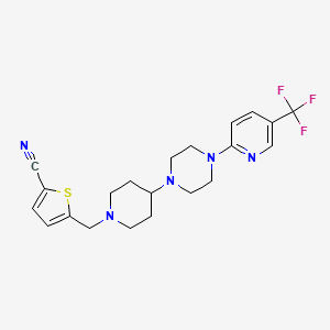 molecular formula C21H24F3N5S B2498453 5-((4-(4-(5-(三氟甲基)吡啶-2-基)哌嗪-1-基)哌嗪-1-基)甲基)噻吩-2-碳腈 CAS No. 2034494-41-0