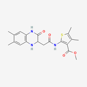 molecular formula C20H23N3O4S B2498462 Methyl 2-{[(6,7-dimethyl-3-oxo-1,2,3,4-tetrahydroquinoxalin-2-yl)acetyl]amino}-4,5-dimethylthiophene-3-carboxylate CAS No. 909009-06-9