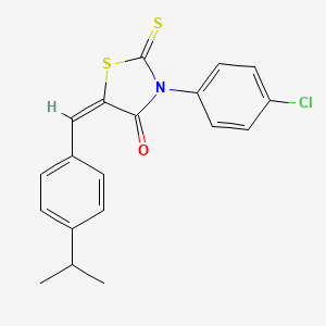 molecular formula C19H16ClNOS2 B2498463 3-(4-Chlorophenyl)-5-(4-isopropylbenzylidene)-2-thioxo-1,3-thiazolidin-4-one CAS No. 882082-92-0