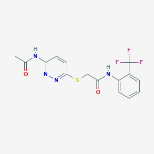 molecular formula C15H13F3N4O2S B2498474 2-((6-乙酰胺基吡啶并[3,2,1]嘧啶-3-基)硫)-N-(2-(三氟甲基)苯基)乙酰胺 CAS No. 1021056-87-0