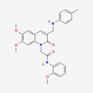 molecular formula C28H29N3O5 B2498484 2-(6,7-dimethoxy-2-oxo-3-((p-tolylamino)methyl)quinolin-1(2H)-yl)-N-(2-methoxyphenyl)acetamide CAS No. 894554-61-1