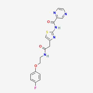 molecular formula C18H16FN5O3S B2498489 N-(4-(2-((2-(4-氟苯氧基)乙基)氨基)-2-氧代乙基)噻唑-2-基)吡嘧啶-2-甲酰胺 CAS No. 1210736-69-8