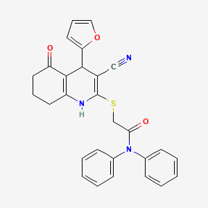molecular formula C28H23N3O3S B2498505 2-{[3-氰基-4-(呋喃-2-基)-5-氧代-1,4,5,6,7,8-六氢喹啉-2-基]硫代基}-N,N-二苯基乙酰胺 CAS No. 799785-41-4