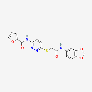 molecular formula C18H14N4O5S B2498511 N-(6-((2-(benzo[d][1,3]dioxol-5-ylamino)-2-oxoethyl)thio)pyridazin-3-yl)furan-2-carboxamide CAS No. 1021136-07-1