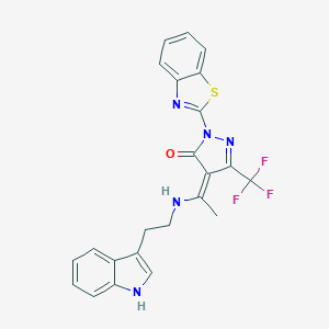 molecular formula C23H18F3N5OS B249853 (4Z)-2-(1,3-benzothiazol-2-yl)-4-[1-[2-(1H-indol-3-yl)ethylamino]ethylidene]-5-(trifluoromethyl)pyrazol-3-one 