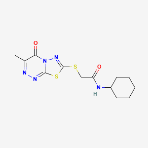 molecular formula C13H17N5O2S2 B2498551 N-cyclohexyl-2-((3-methyl-4-oxo-4H-[1,3,4]thiadiazolo[2,3-c][1,2,4]triazin-7-yl)thio)acetamide CAS No. 898630-69-8