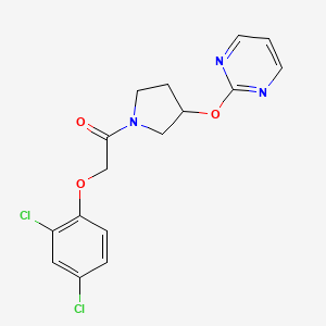 molecular formula C16H15Cl2N3O3 B2498558 2-(2,4-Dichlorophenoxy)-1-(3-(pyrimidin-2-yloxy)pyrrolidin-1-yl)ethanone CAS No. 2034497-16-8