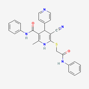 molecular formula C27H23N5O2S B2498581 6-(2-anilino-2-oxoethyl)sulfanyl-5-cyano-2-methyl-N-phenyl-4-pyridin-4-yl-1,4-dihydropyridine-3-carboxamide CAS No. 201274-17-1