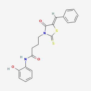 molecular formula C20H18N2O3S2 B2498585 (Z)-4-(5-benzylidene-4-oxo-2-thioxothiazolidin-3-yl)-N-(2-hydroxyphenyl)butanamide CAS No. 303792-67-8