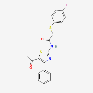 molecular formula C19H15FN2O2S2 B2498603 N-(5-acetyl-4-phenylthiazol-2-yl)-2-((4-fluorophenyl)thio)acetamide CAS No. 898461-62-6