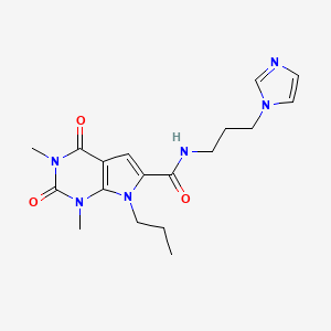 molecular formula C18H24N6O3 B2498607 N-(3-(1H-imidazol-1-yl)propyl)-1,3-dimethyl-2,4-dioxo-7-propyl-2,3,4,7-tetrahydro-1H-pyrrolo[2,3-d]pyrimidine-6-carboxamide CAS No. 1021023-43-7