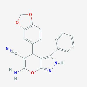 molecular formula C20H14N4O3 B249861 6-Amino-4-(1,3-benzodioxol-5-yl)-3-phenyl-1,4-dihydropyrano[2,3-c]pyrazole-5-carbonitrile 