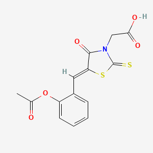 molecular formula C14H11NO5S2 B2498615 (Z)-2-(5-(2-acetoxybenzylidene)-4-oxo-2-thioxothiazolidin-3-yl)acetic acid CAS No. 898638-41-0