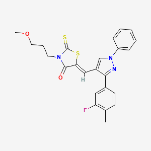 molecular formula C24H22FN3O2S2 B2498627 (Z)-5-((3-(3-fluoro-4-methylphenyl)-1-phenyl-1H-pyrazol-4-yl)methylene)-3-(3-methoxypropyl)-2-thioxothiazolidin-4-one CAS No. 623936-20-9