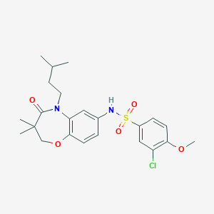 molecular formula C23H29ClN2O5S B2498629 3-chloro-N-(5-isopentyl-3,3-dimethyl-4-oxo-2,3,4,5-tetrahydrobenzo[b][1,4]oxazepin-7-yl)-4-methoxybenzenesulfonamide CAS No. 921916-81-6
