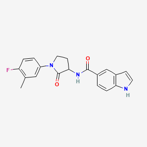 molecular formula C20H18FN3O2 B2498637 N-[1-(4-fluoro-3-methylphenyl)-2-oxotetrahydro-1H-pyrrol-3-yl]-1H-indole-5-carboxamide CAS No. 1775296-42-8