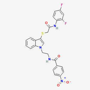 molecular formula C25H20F2N4O4S B2498644 N-(2-(3-((2-((2,4-二氟苯基)氨基)-2-氧代乙基硫)-1H-吲哚-1-基)乙基)-4-硝基苯甲酰胺 CAS No. 919707-79-2