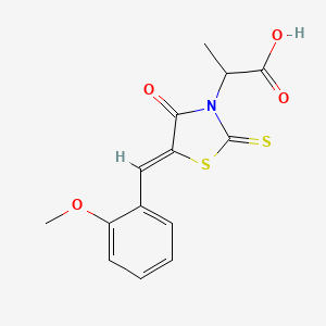 molecular formula C14H13NO4S2 B2498650 (Z)-2-(5-(2-methoxybenzylidene)-4-oxo-2-thioxothiazolidin-3-yl)propanoic acid CAS No. 300826-74-8