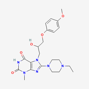 molecular formula C22H30N6O5 B2498694 8-(4-ethylpiperazin-1-yl)-7-(2-hydroxy-3-(4-methoxyphenoxy)propyl)-3-methyl-1H-purine-2,6(3H,7H)-dione CAS No. 941937-23-1