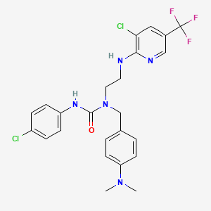 molecular formula C24H24Cl2F3N5O B2498703 N'-(4-chlorophenyl)-N-(2-{[3-chloro-5-(trifluoromethyl)-2-pyridinyl]amino}ethyl)-N-[4-(dimethylamino)benzyl]urea CAS No. 338406-17-0