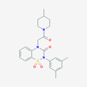 molecular formula C23H27N3O4S B2498708 2-(3,5-dimethylphenyl)-4-(2-(4-methylpiperidin-1-yl)-2-oxoethyl)-2H-benzo[e][1,2,4]thiadiazin-3(4H)-one 1,1-dioxide CAS No. 899725-59-8