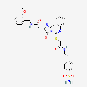 molecular formula C30H30N6O6S2 B2498710 2-(5-{[2-({2-[4-(aminosulfonyl)phenyl]ethyl}amino)-2-oxoethyl]thio}-3-oxo-2,3-dihydroimidazo[1,2-c]quinazolin-2-yl)-N-(2-methoxybenzyl)acetamide CAS No. 1173728-03-4