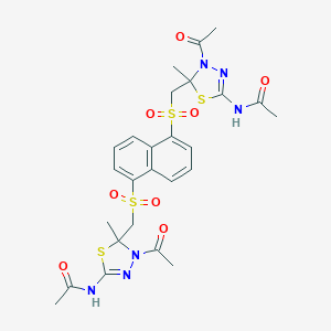 molecular formula C26H30N6O8S4 B249873 N-[4-acetyl-5-({[5-({[3-acetyl-5-(acetylamino)-2-methyl-2,3-dihydro-1,3,4-thiadiazol-2-yl]methyl}sulfonyl)-1-naphthyl]sulfonyl}methyl)-5-methyl-4,5-dihydro-1,3,4-thiadiazol-2-yl]acetamide 