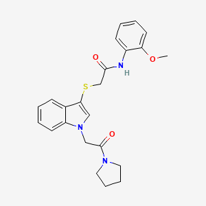 molecular formula C23H25N3O3S B2498743 N-(2-methoxyphenyl)-2-{[1-(2-oxo-2-pyrrolidin-1-ylethyl)-1H-indol-3-yl]thio}acetamide CAS No. 877658-84-9
